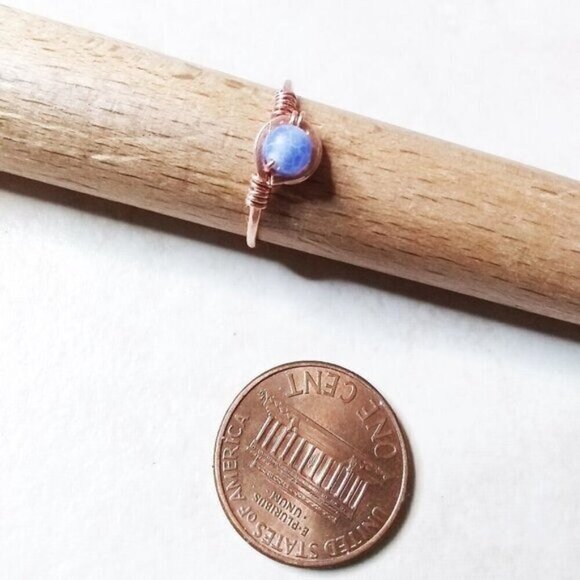 Slim! Dainty! Blue Agate Gemstone Ring + Durable Copper! Sz 5.5 - Custom Size OK - Picture 7 of 11